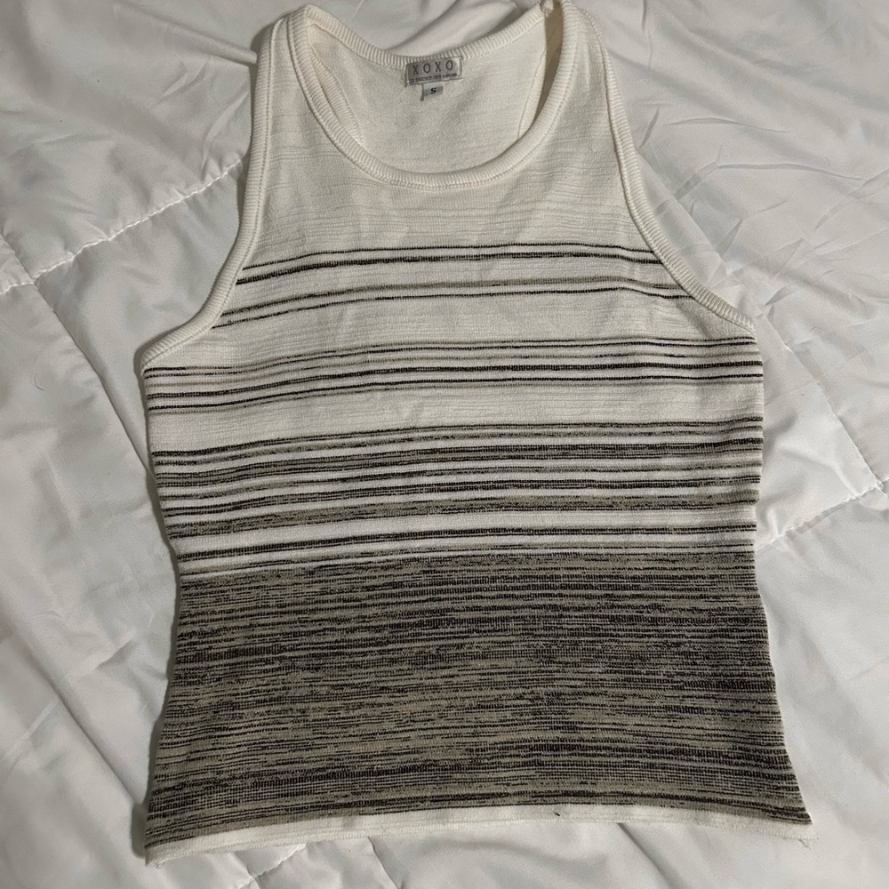 Vintage XOXO Sleeveless Top - Off White, Tan, & Brown Striped